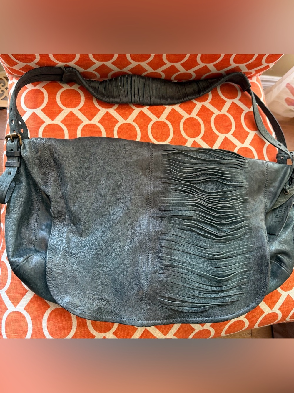 A.S.98 Dark Green Leather Fringe Satchel